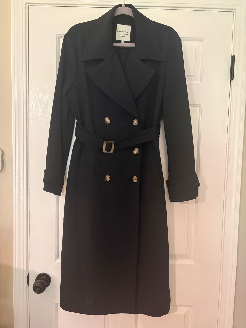 Bagatelle Navy Double-Breasted Trench Coat with Belt size large
